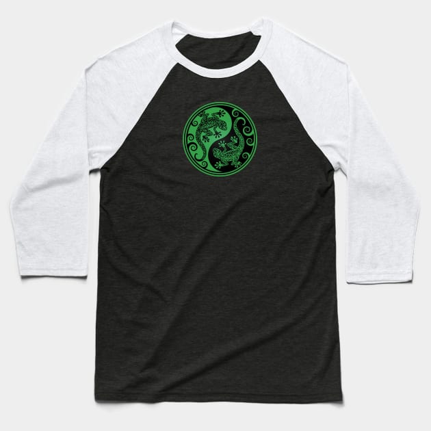 Green and Black Yin Yang Geckos Baseball T-Shirt by jeffbartels